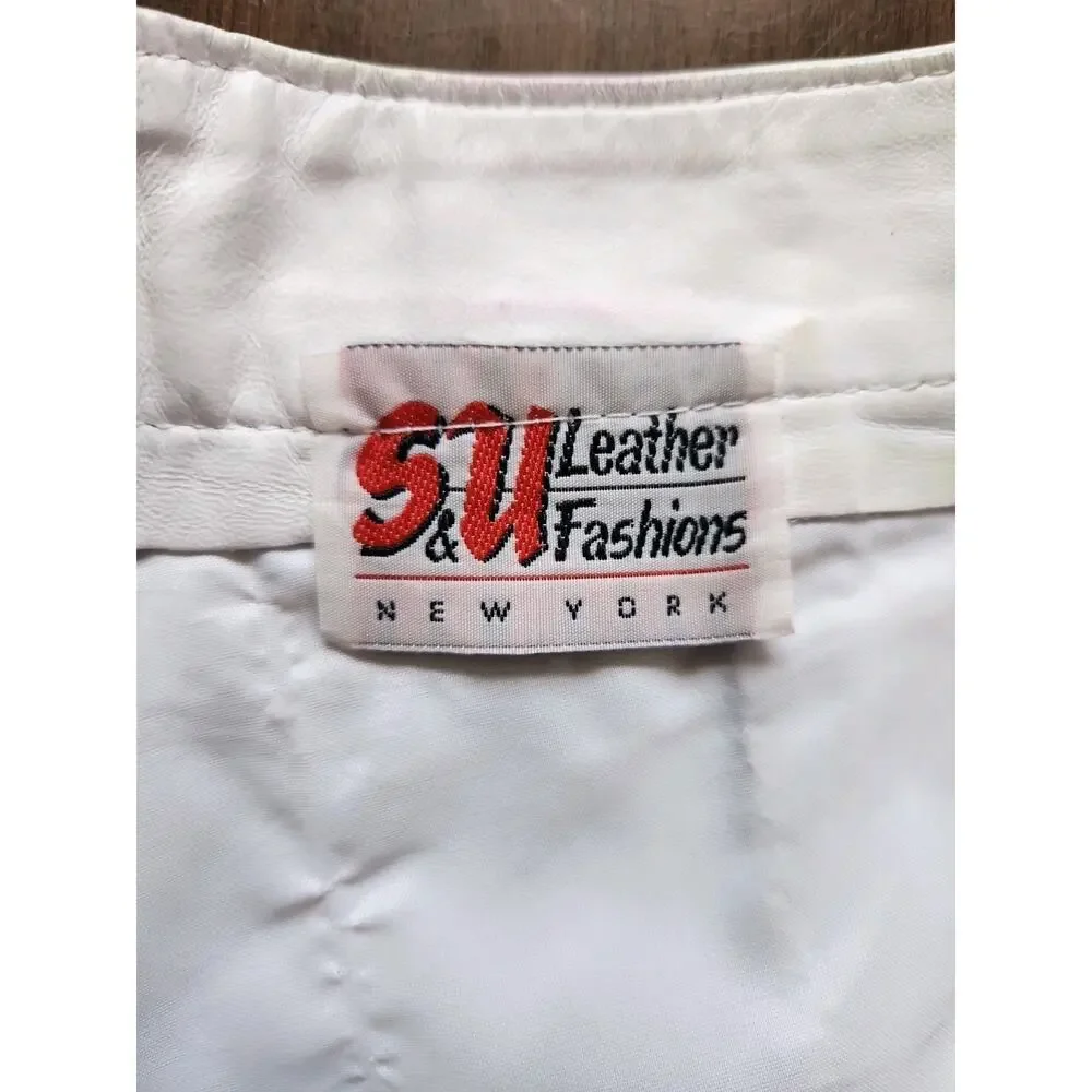 Vintage S&U Leather Fashions White Leather Mom Shorts High Waist 25” Waist